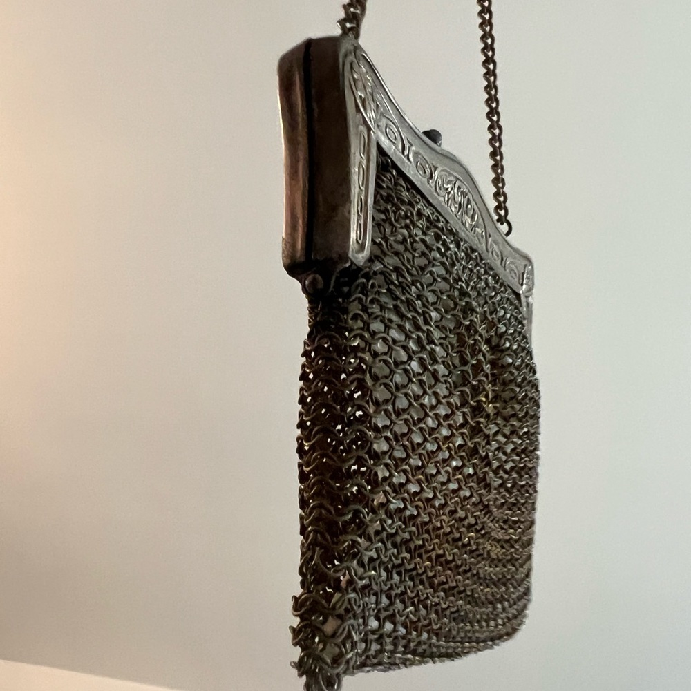 Antique Victorian Ornate Frame Metal Mesh Purse Bag - Picture 9 of 11
